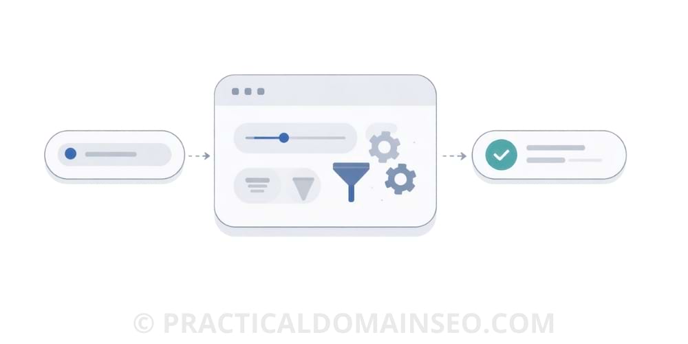 Abstract system diagram illustrating a functional web interface designed to execute a single task.